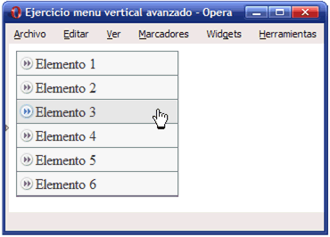 Aspecto final del menú vertical avanzado creado con CSS